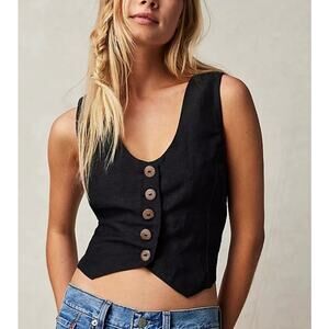 FREE PEOPLE NWOT Black Riesling Linen Vest Size Large
